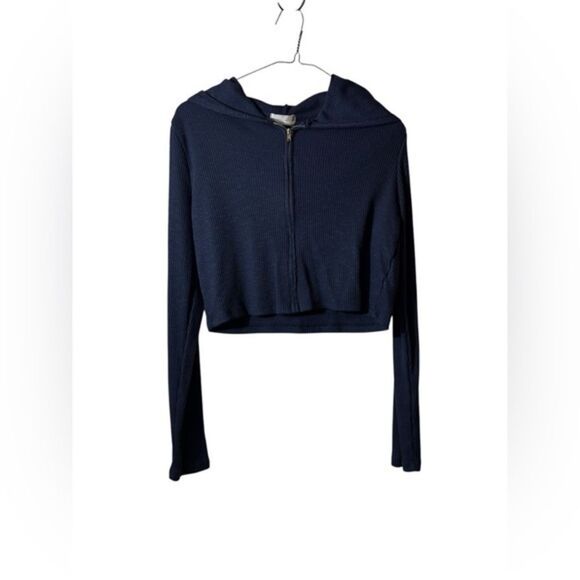 Frankee & Skylar XL Navy Blue Cropped Hooded full zip sweater - Picture 1 of 4